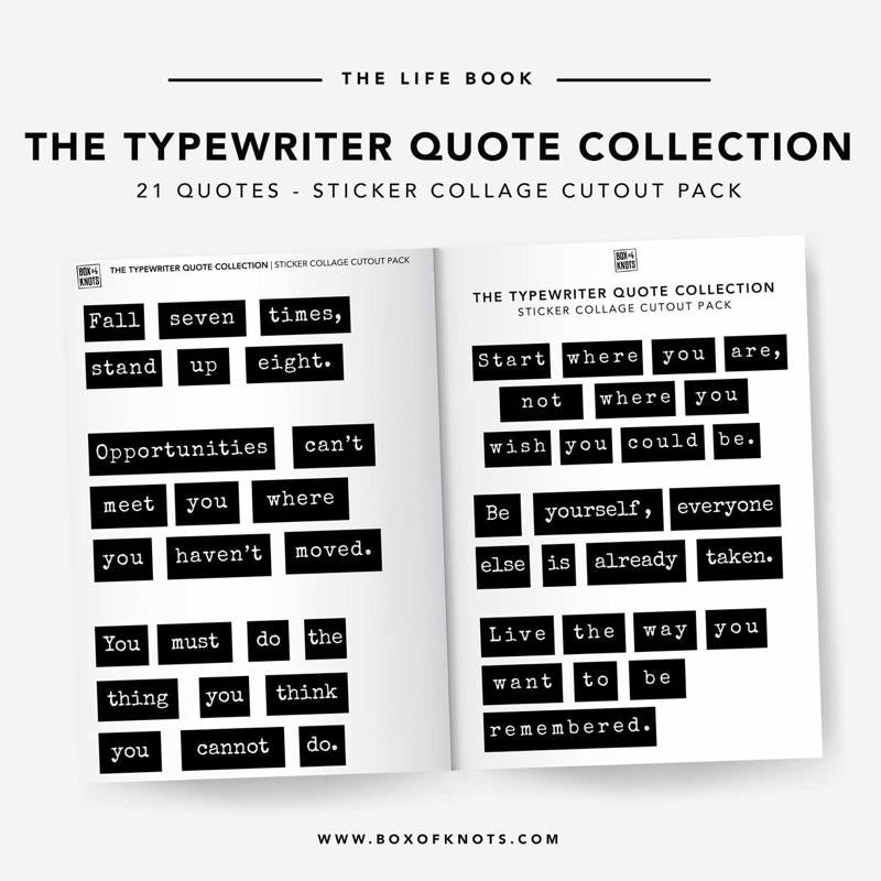 Junk Journal Quote Cutouts, 6 Matte Typewriter Text Sheets for Scrapbooking and Collage, Cut-Your-Own Creative Paper Craft Supplies