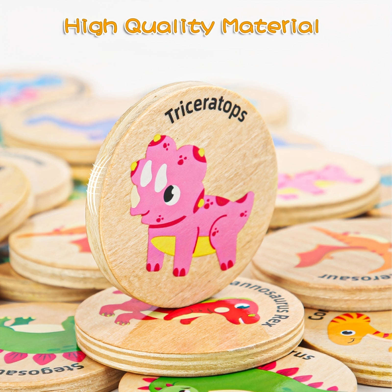 Memory Matching Game for Kids 24 Pieces Wooden Match Cards - Dinosaur Marine Vehicle & Food Themes, Educational Preschool Concentration Card Game, Toddler Learning Toy Gift for Boys Girls Ages 3+