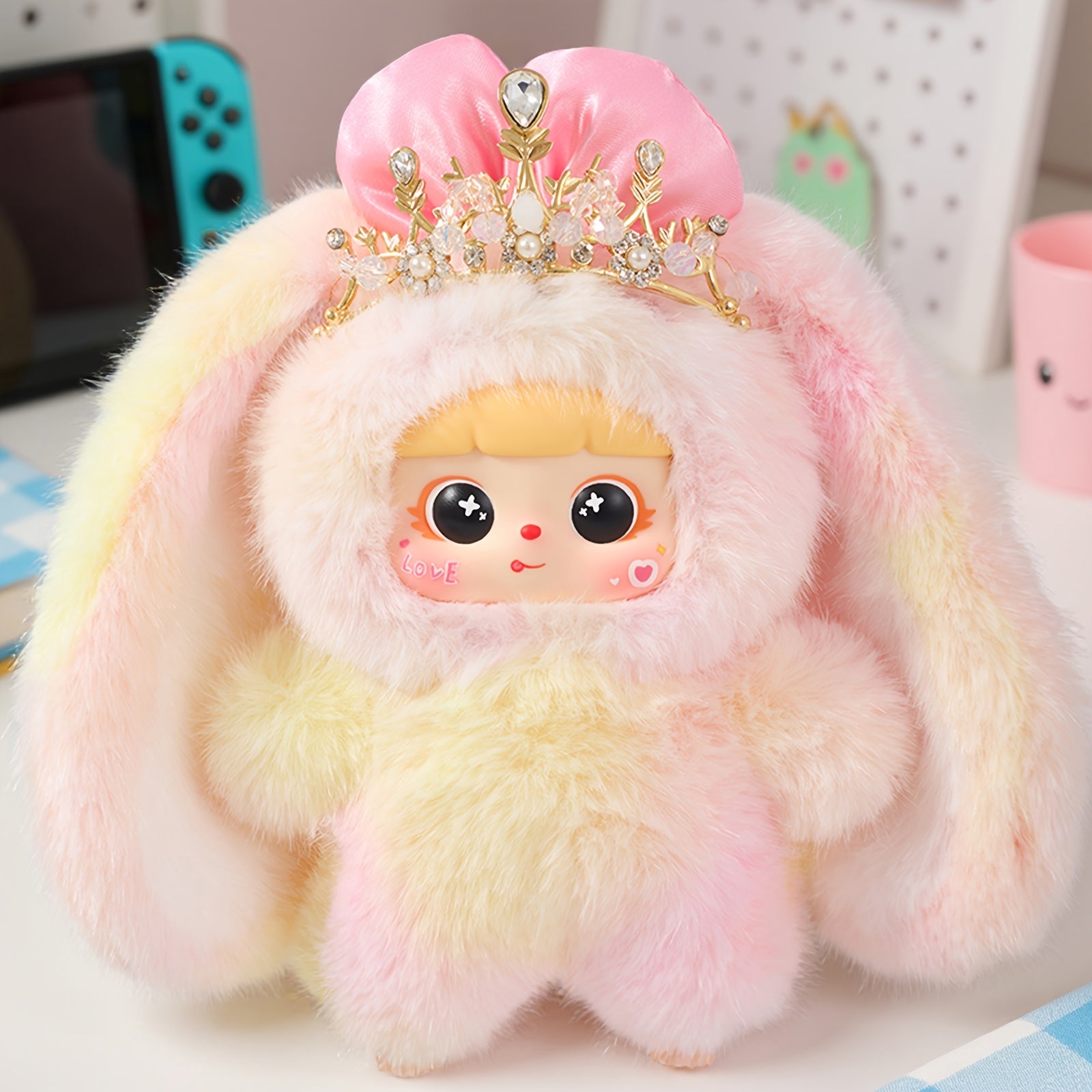 Cute Rabbit Plush Toy with Detachable Face – Unique Collectible Bunny Stuffed Animal, Creative Gift for Christmas Valentine’s Day Birthday Holiday, Kawaii Rabbit Plushie for Kids & Adults