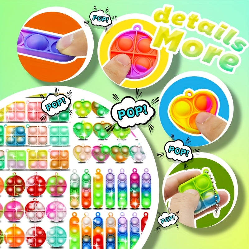 120pcs Mini Keychains Bulk – Heart Square Circle Shapes Party Favors for Kids, Classroom Treasure Box, Carnival Prizes, Birthday Goodie Bag Fillers