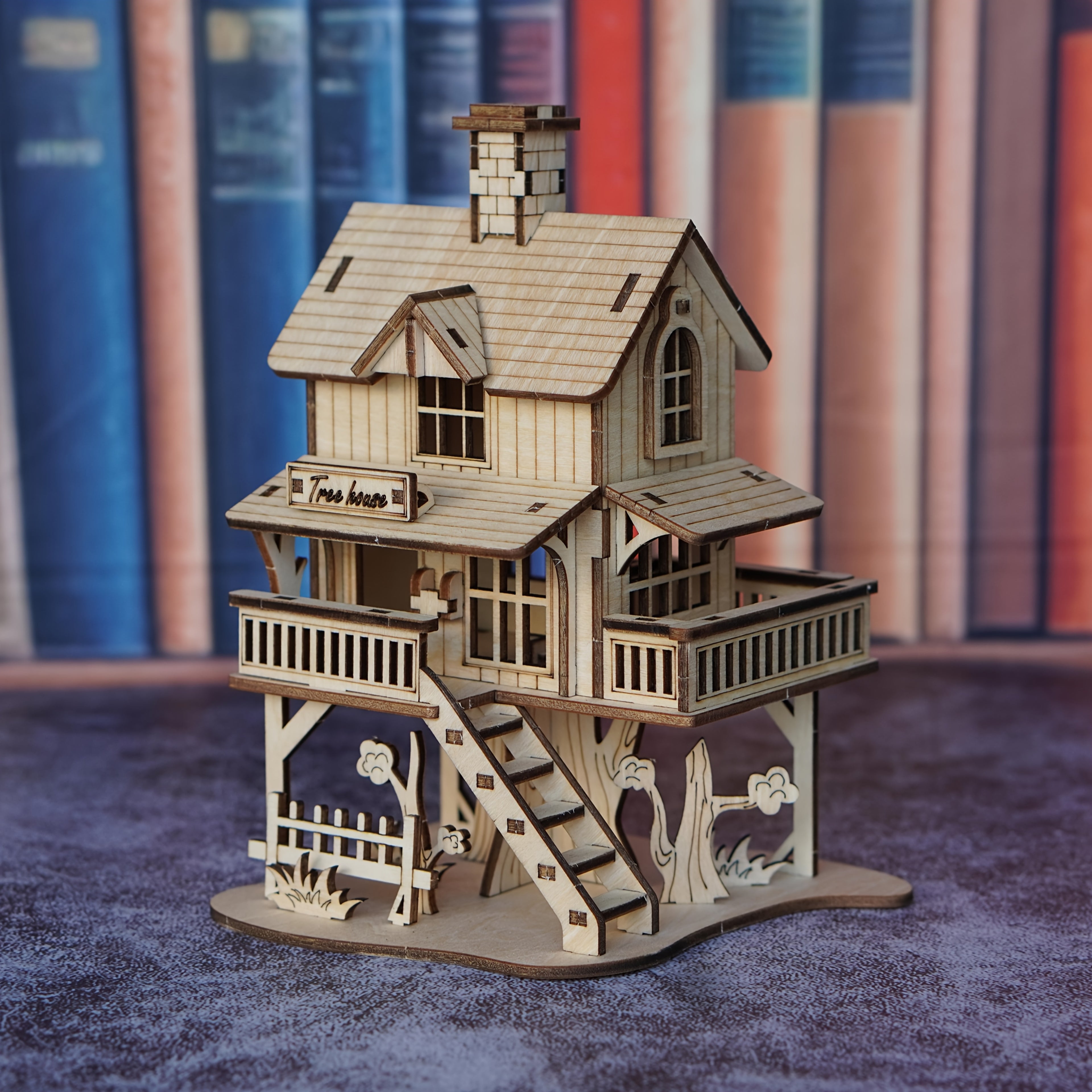 3D Wooden Cabin Puzzle Model DIY Building Kit Rustic Treehouse Architecture Interlocking Blocks Craft Set for Adults Teens Home Decor Gift