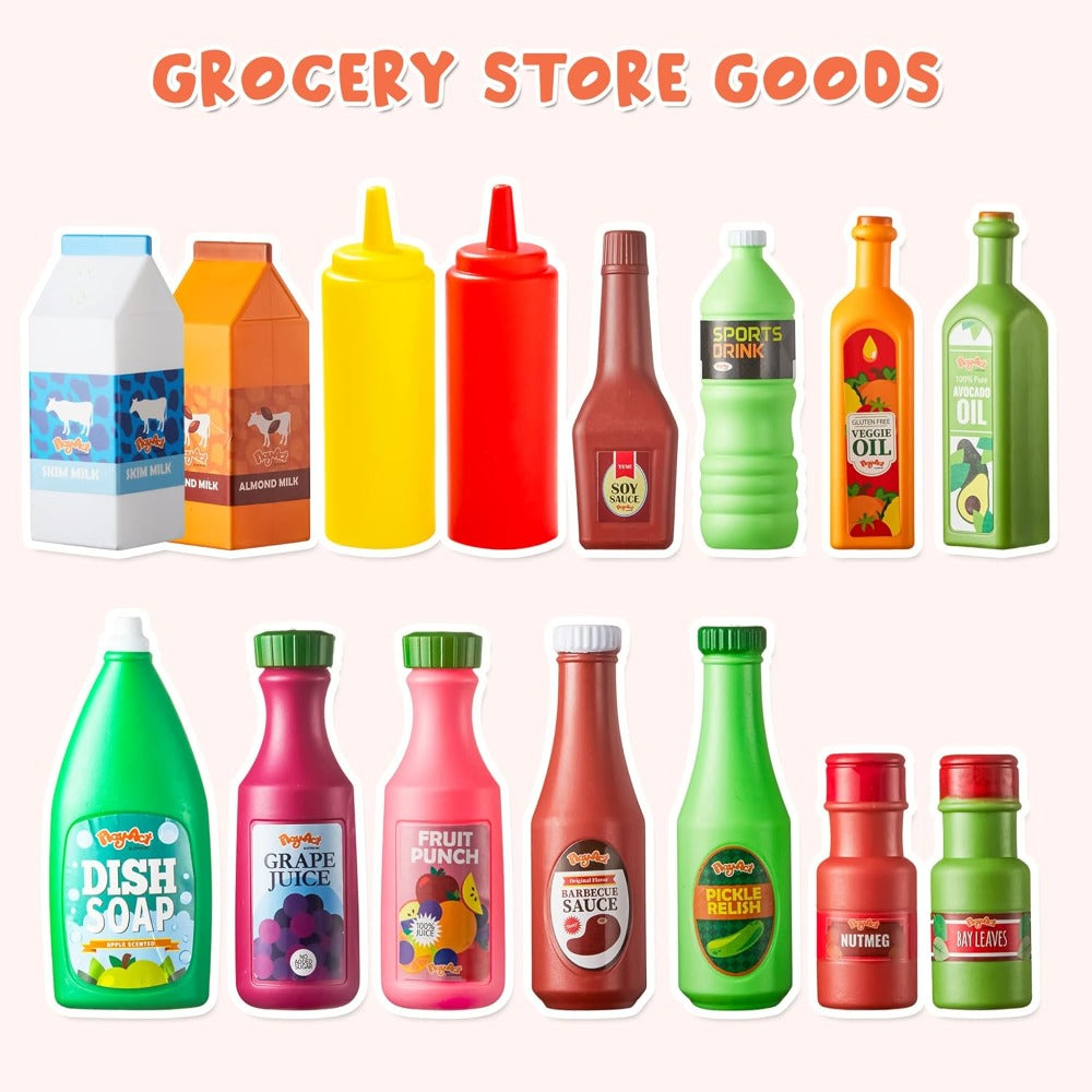 30-Piece Play Food Grocery Cans Set – Pretend Kitchen Additions with Drink, Juice, Snack & Yogurt Cans for Kids, Easter Basket Stuffers & Party Favors