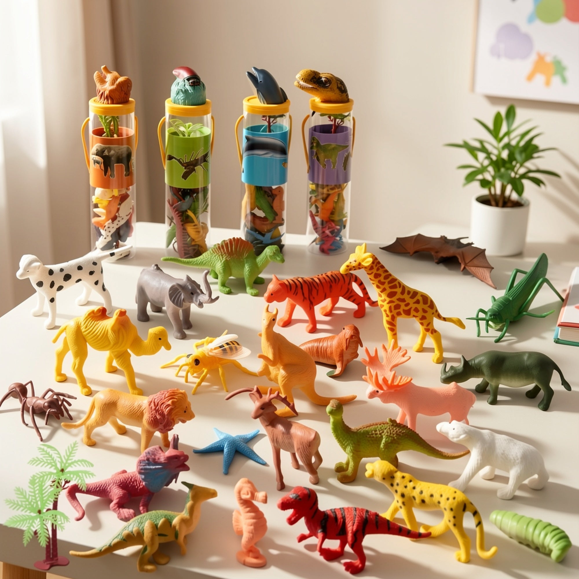 69pcs Animal Figures Toy Set for Kids – Jungle Zoo Ocean Farm & Dinosaur Figurines with Sensory Bin – Educational STEM Toy – Birthday Party Favor & Gift for Boys & Girls Ages 3+