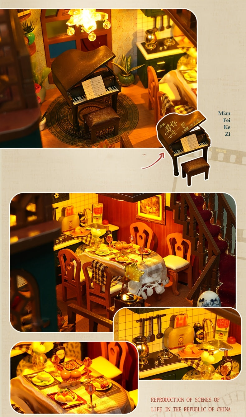 Oriental Charm DIY Dollhouse Kit Double Layer Miniature House with Dust Cover – Asian-Inspired Handmade No Glue Needed Home Decor Display Gift for Teens Adults Ages 14+