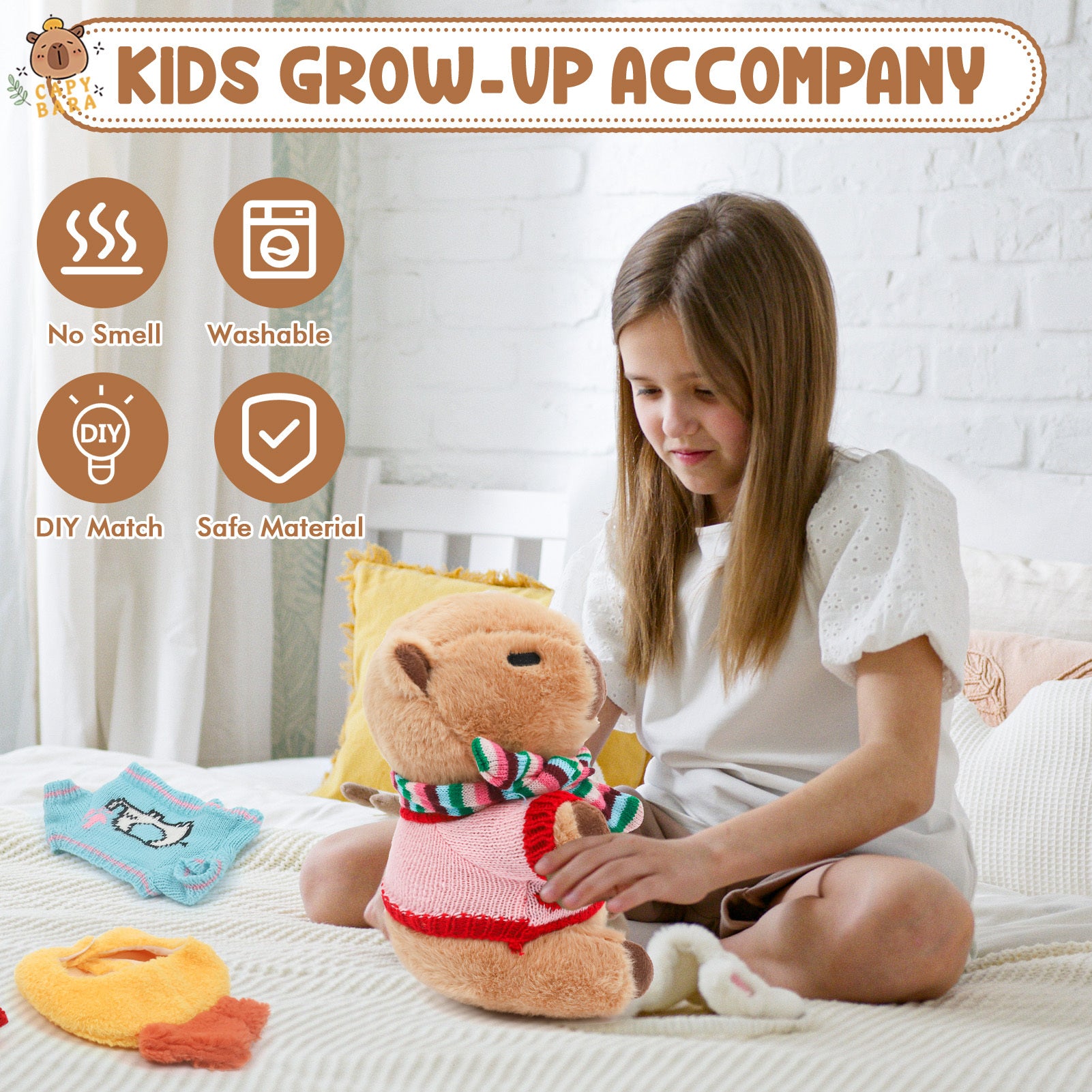 Capybara Plush Toy with 10 Clothes & Accessories – Soft Stuffed Capybara Dress Up Plushie, Cute Capybara Gift for Kids Boys Girls Birthday