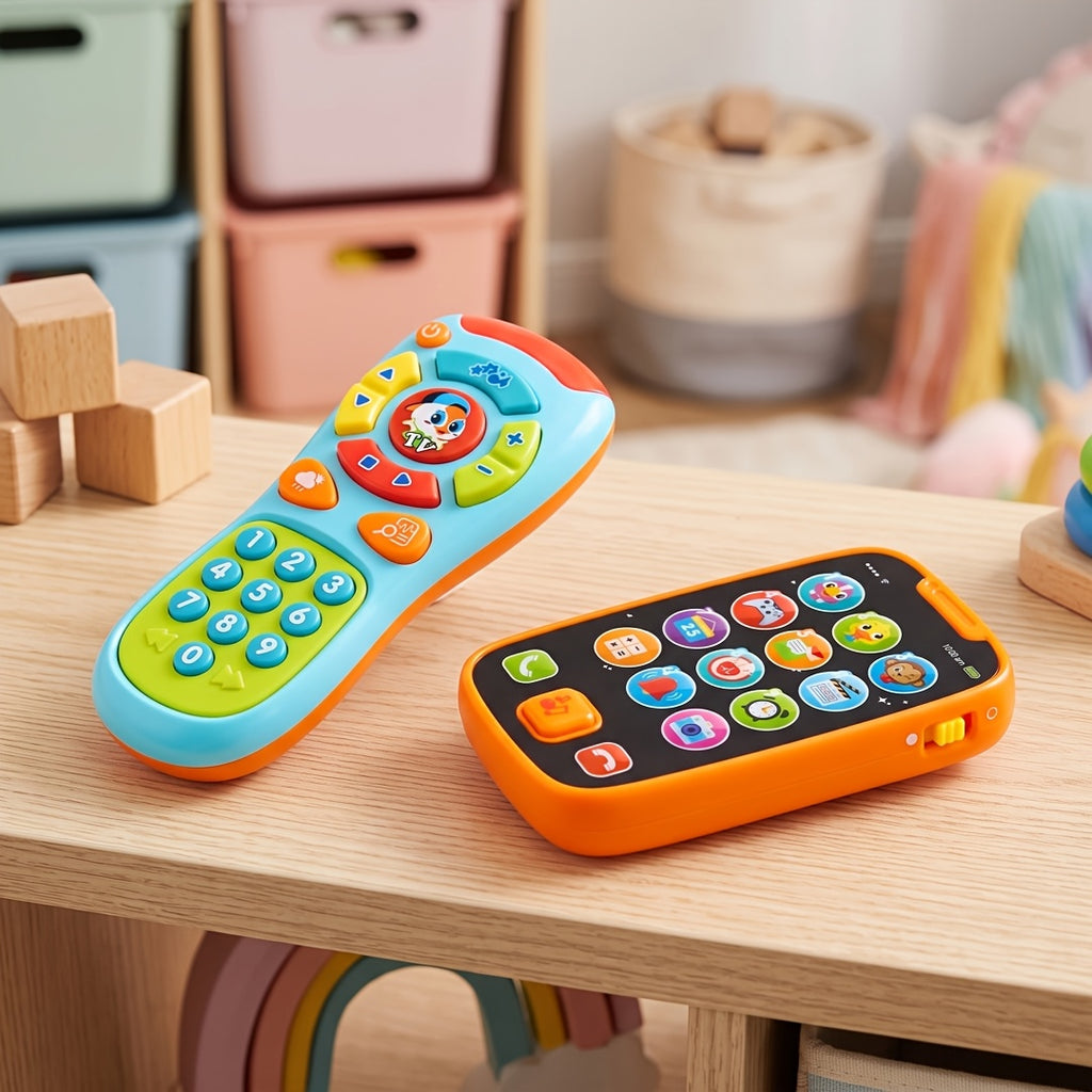 Baby Learning Phone and Remote Toy Set – Pretend Play Smartphone with Music & Sounds for Toddlers Infants, Educational Baby Toy Gift Boys Girls 6-18 Months