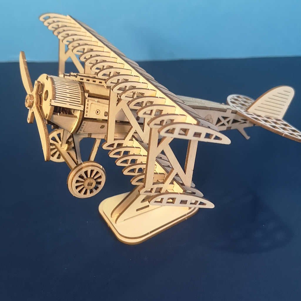 3D Wooden Puzzle Bi-Plane Model Kit – DIY Wood Craft Biplane Building Set, Handmade Gift for Kids Teens Adults, Christmas Birthday Gift