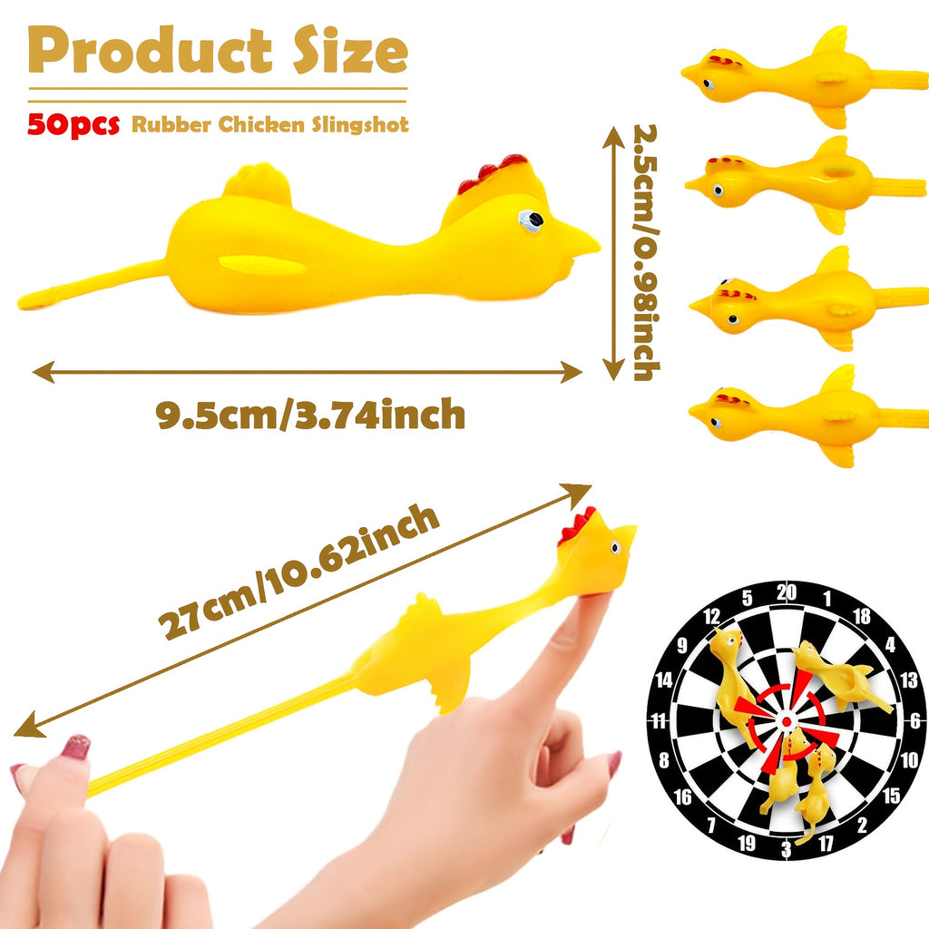 Slingshot Chicken Finger Toys 50 Pack Bulk - Mini Flying Rubber Chickens with Launcher for Kids Birthday Party Favors Pinata Fillers Classroom Prizes Stocking Stuffers