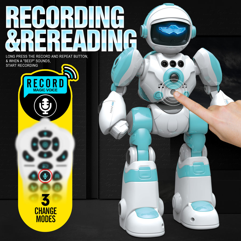 Gesture Control RC Robot Toy Voice Recording Programming EMO Mode LED Interactive Intelligent Robot Kids Boys Girls Birthday Christmas Gift Green Blue Pink Yellow