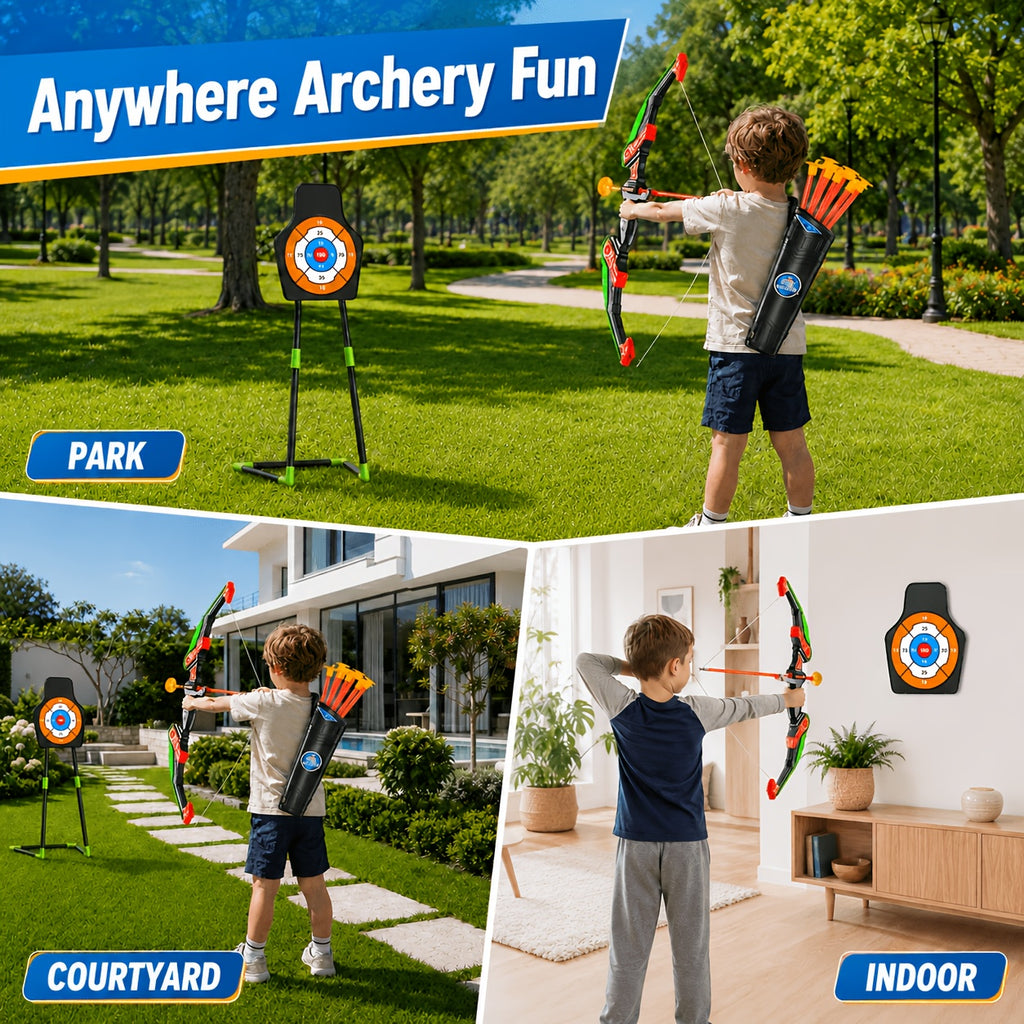 Bow and Arrow Set for Kids Ages 3+ – 10 Suction Cup Arrows, Quiver & Standing Target, Battery Free Outdoor Archery Toy – Birthday Christmas Easter Gift for Boys & Girls