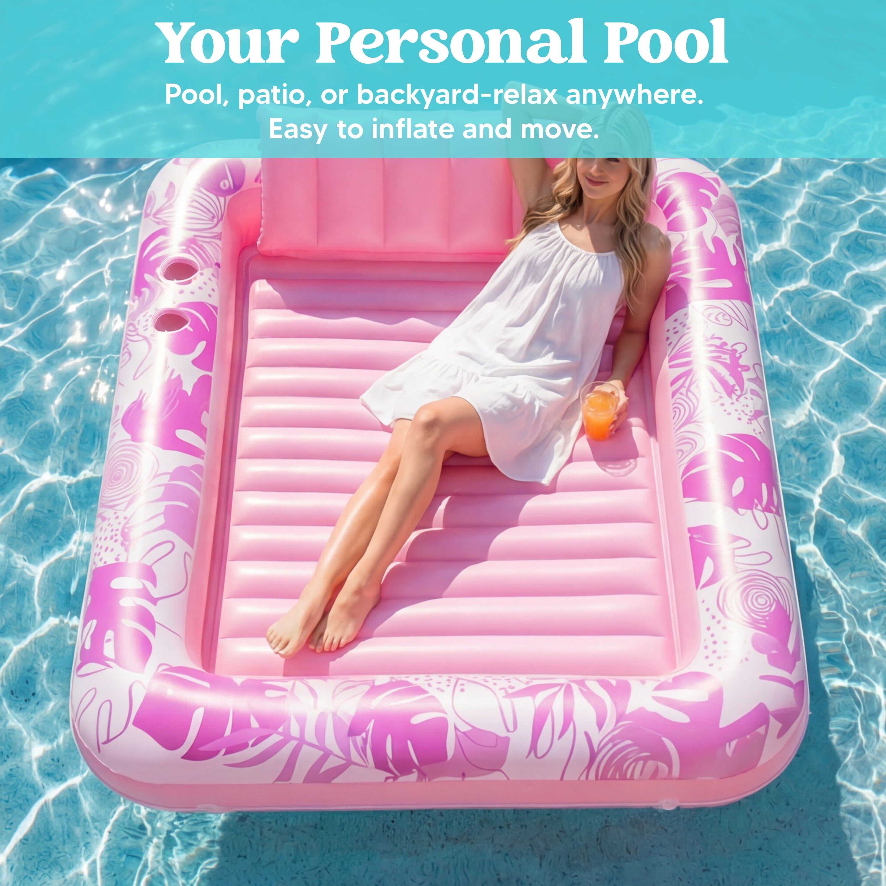 Extra Large Inflatable Tanning Pool Lounger Float – 4-in-1 Hot Pink Suntan Tub Raft with Pillow, Sunbathing Lounge Float & Ball Pit for Adults, Pool Party Gift for Women
