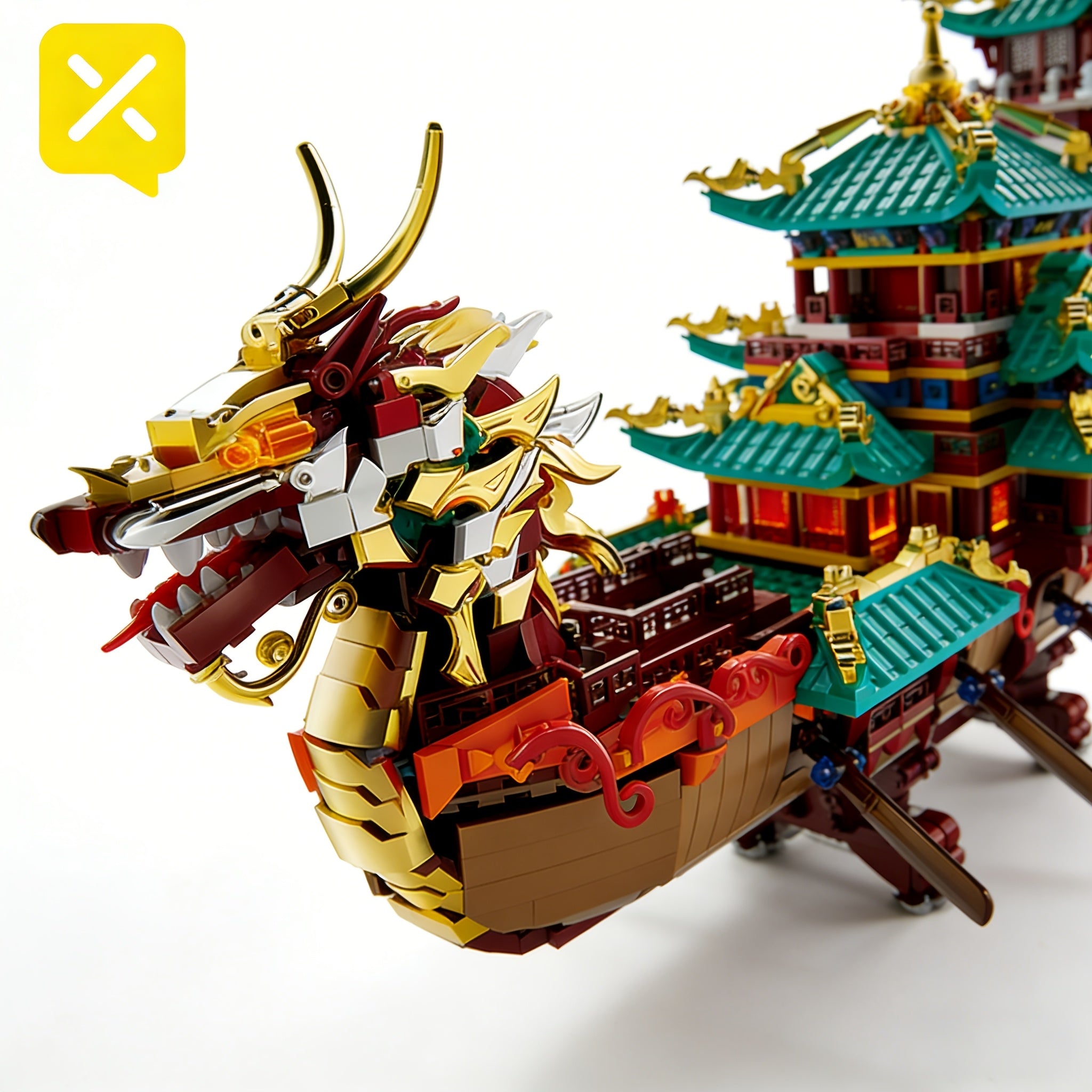 2453-Piece Dragon Boat Building Block Set Large Scale Chinese Dragon Boat Festival Model Kit - ABS Bricks Medium Difficulty, Unique Cultural Display Piece, Gift for Adults Teens Collectors