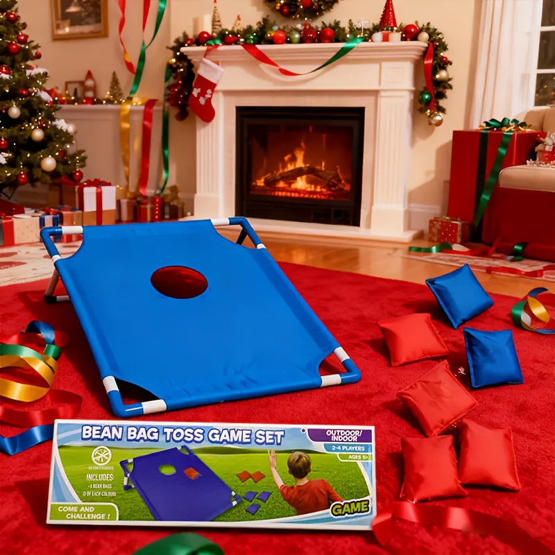 Bean Bag Toss Game Set Portable Cornhole Board – Foldable Outdoor Backyard Game with 12 Bean Bags & Storage Bag – Family Party Camping Lawn Game for Kids & Adults, Red or Blue