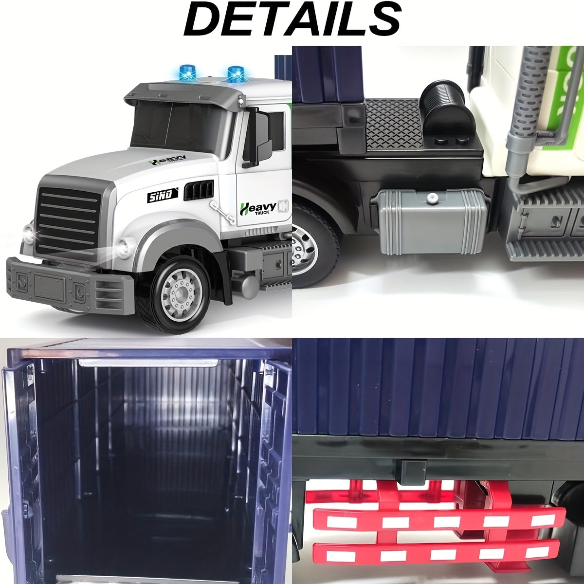RC Semi Trailer Truck Toy 1:24 Scale 23.6 Inch LED Lights Music Detachable Trailer 2 Rechargeable Batteries Remote Control Cargo Truck Gift for Boys Girls Age 3+