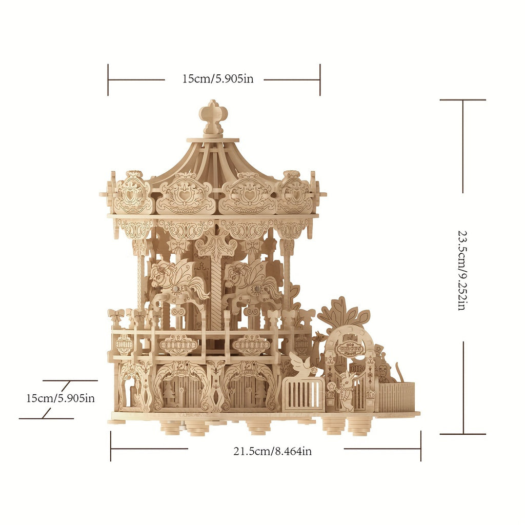 3D Wooden Puzzle Musical Carousel – Intricate DIY Model Kit Display Gift for Teens Adults Men Women Families Christmas Birthday