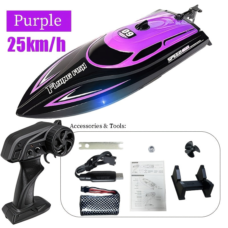 High-Speed RC Speedboat 30km/h 2.4G Remote Control Boat with LED Night Navigation Lights Anti-Capsize Water Cooling System – Kids Christmas Birthday Gift
