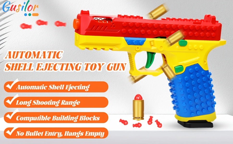 Soft Bullet Toy Gun Pistol with Ejecting Shells Semi-Auto Rapid Fire Foam Blaster 40 Bullets Indoor Outdoor Shooting Game for Boys Ages 6 Plus - Gift