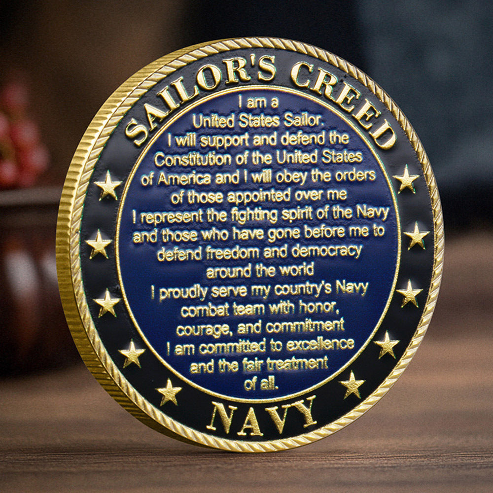 US Navy Sailor's Creed Military Challenge Coin with Gift Box – Honor Courage Commitment Anchor Design, Collectible Souvenir & Veterans Appreciation Gift for Navy Sailors