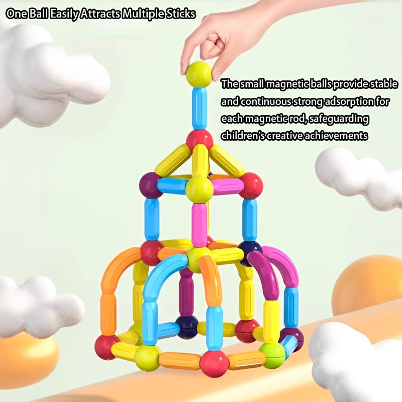Magnetic Building Sticks and Balls Set 62pcs 360 Degree Rotating STEM Brain Training Toy for Kids Boys Girls Ages 3 4 5 6 7 - Birthday Gift