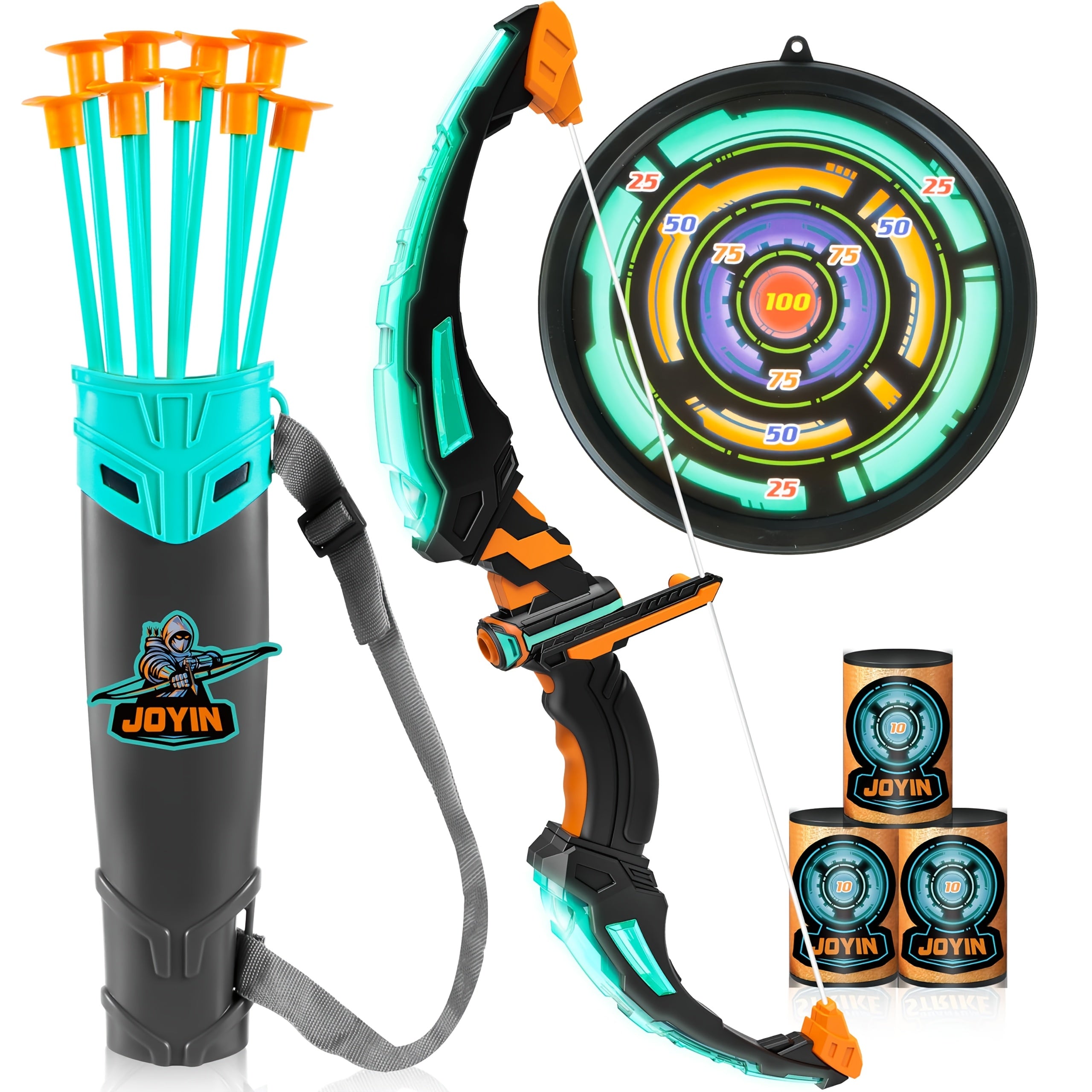 Kids LED Light Up Bow and Arrow Archery Set Ages 6-12 with 9 Suction Cup Arrows Targets Case ASTM Certified Indoor Outdoor Birthday Christmas Gift Boys Girls