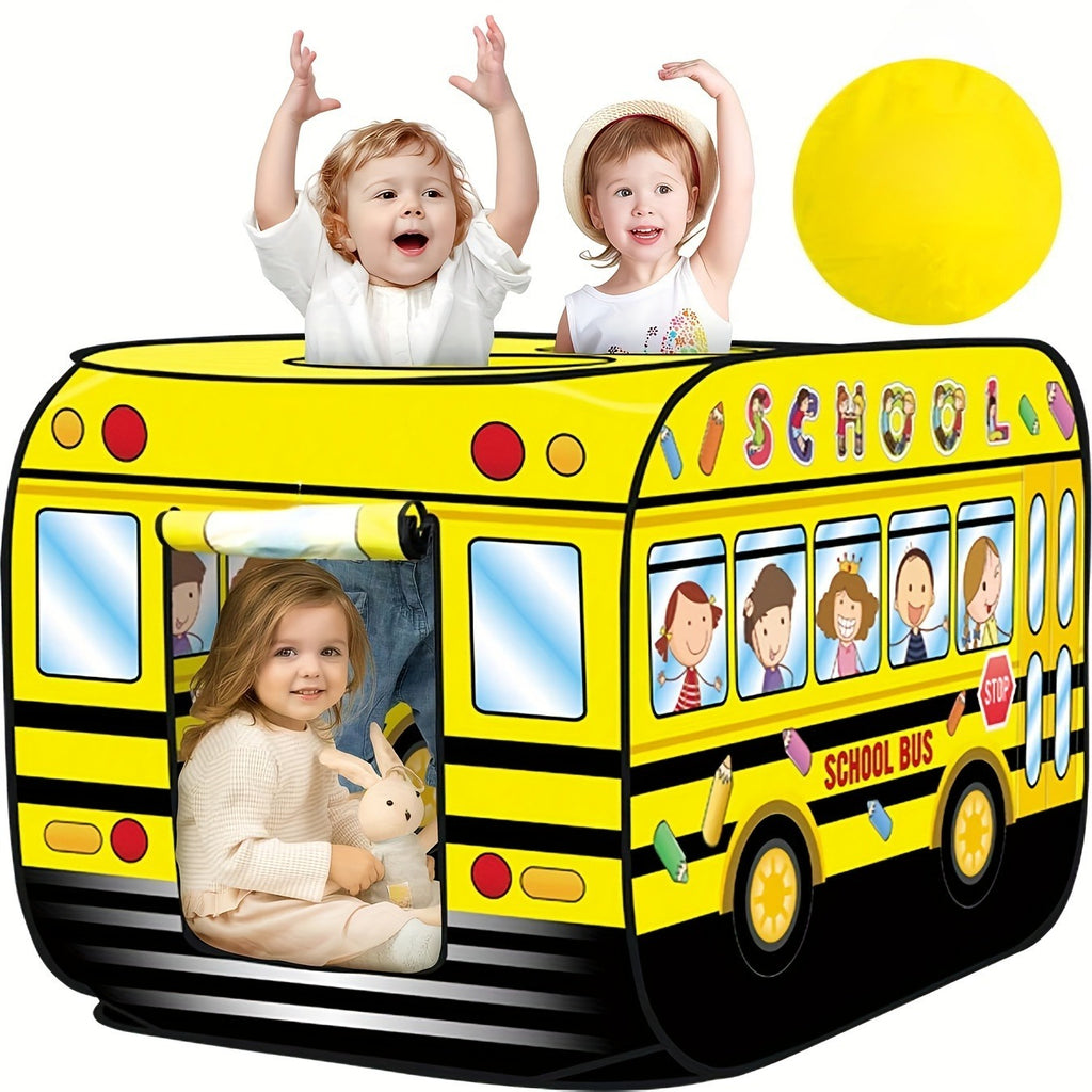 School Bus Pop Up Play Tent for Kids Indoor Outdoor Playhouse Fits 4 Children Instant Setup Role Play Theater Toddlers Ages 3+ Birthday Christmas Gift