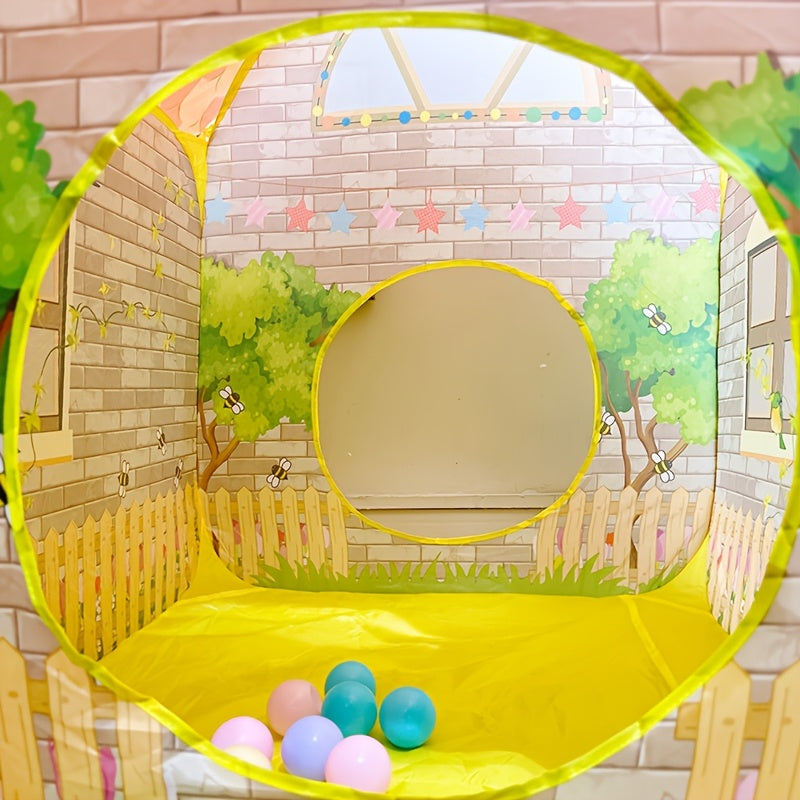 Kids Play Tent with Ball Pool Cartoon Cottage Playhouse for Toddlers Ages 1-6 - Indoor Outdoor Ball Pit Tent - Christmas Halloween Birthday Gift for Boys Girls