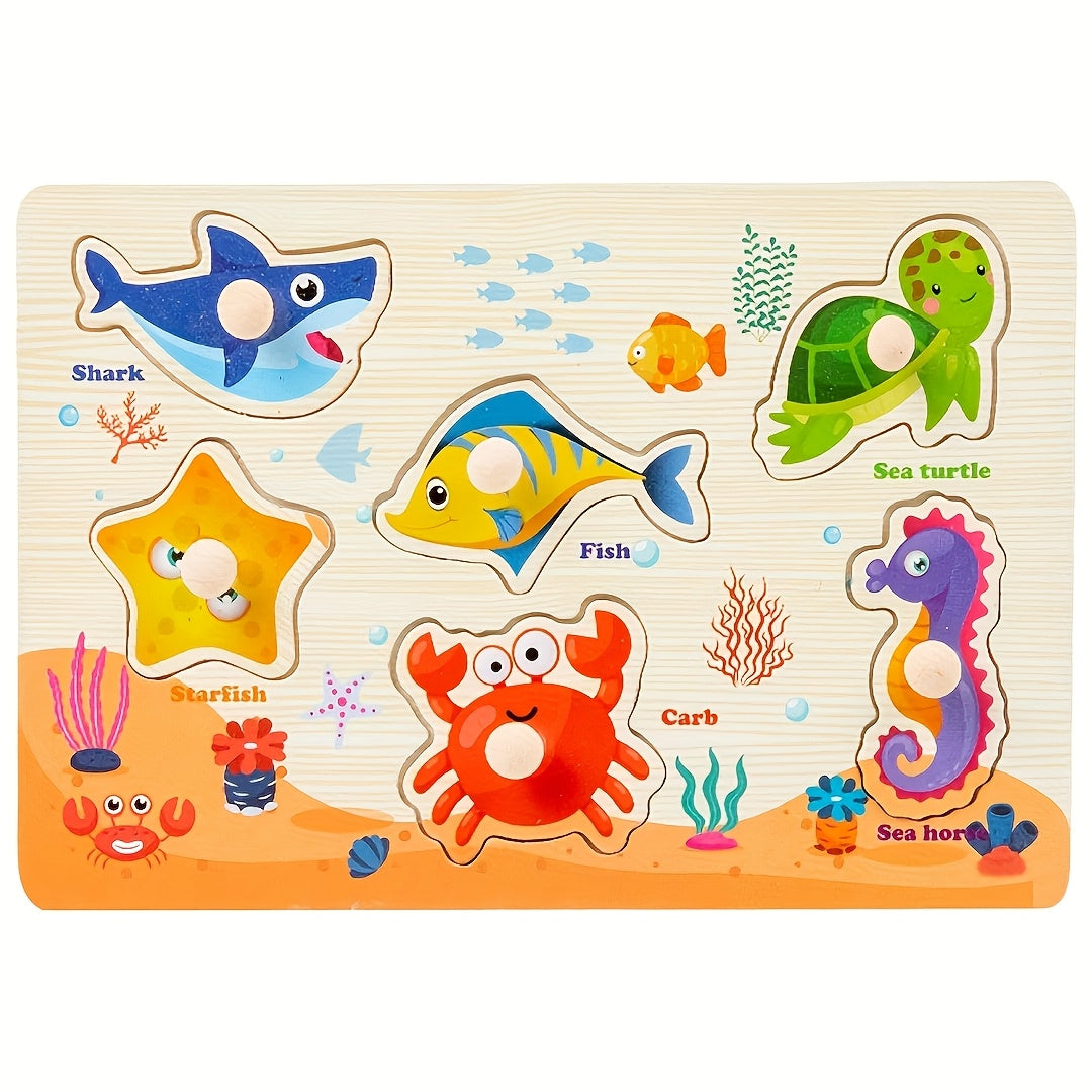Wooden Jigsaw Puzzles for Toddlers Preschoolers Farm Animal Dinosaur Fruit Shape Number Educational STEM Toy Boys Girls Ages 2-5