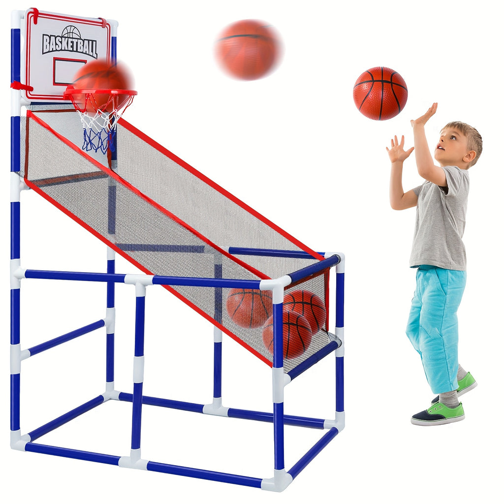 Kids Basketball Hoop Set Arcade Game with 4 Balls & Air Pump - Indoor Outdoor Sport Toy Ages 3+ - Birthday Christmas Easter Halloween Gift for Boys Girls