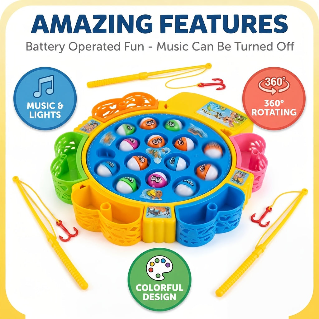 Electric Fishing Game Toy for Kids – Musical Rotating Fishing Board with Colorful Fish, 15/24/45 Fish Sets, Interactive Family Game, Educational Toy for Girls Boys Ages 3+