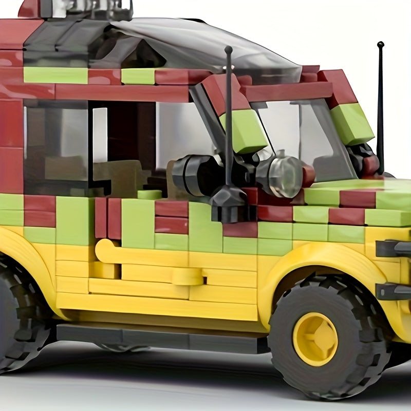 Jurassic Explorer Tour Vehicle Building Blocks Set 309 Pieces - Dinosaur Safari Car Model Kit, Creative Educational Construction Toy, Desk Display Piece, Great Christmas Birthday Gift for Kids Boys Ages 6+