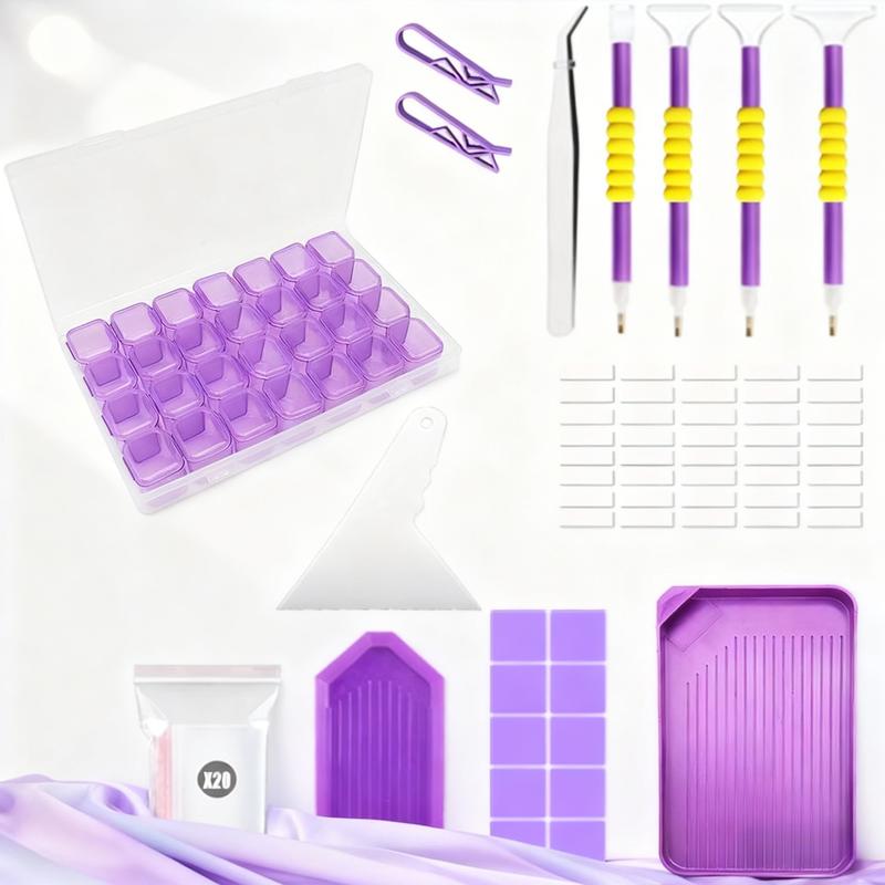 Diamond Painting Tools and Accessories Kit, 46-Piece Craft Set for Adults with 28-Grid Storage Box, Pens, Trays, Tweezers and Ziplock Bags