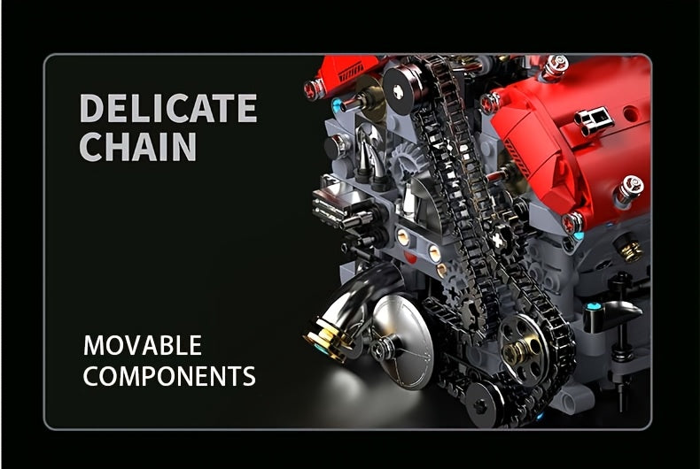 V8 Engine Building Blocks Set 1370pcs Functional Simulated Automobile Engine Model Dynamic Operable Mechanical Structure Adult Tech Assembly Kit