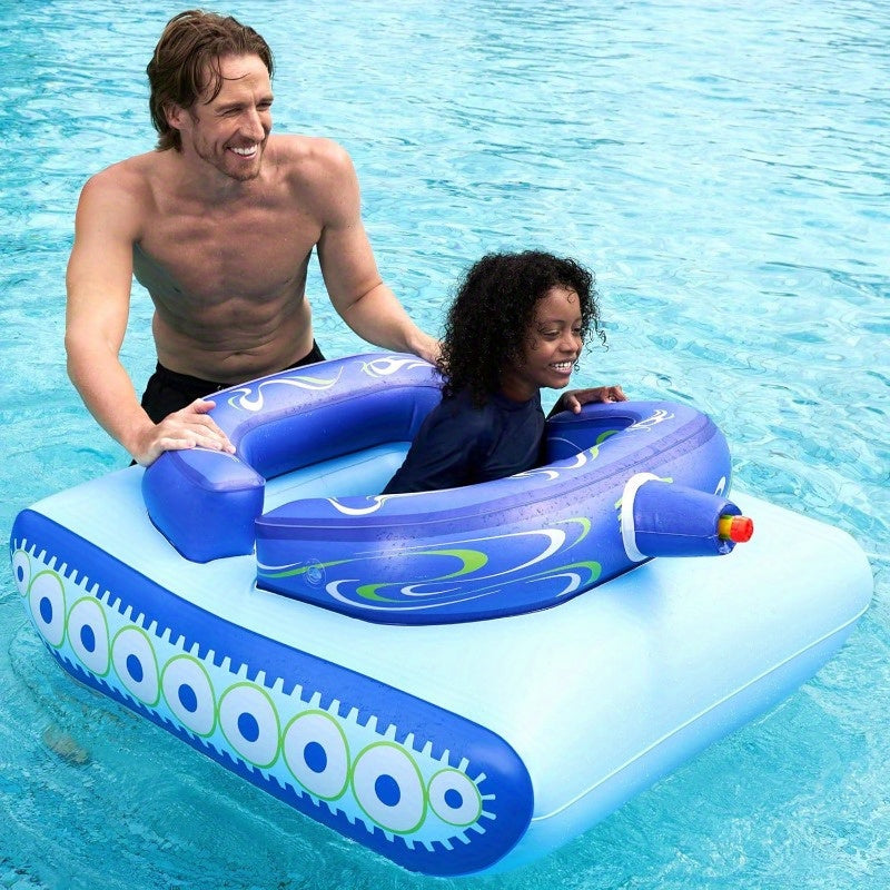 Inflatable Tank Pool Float for Kids 44 Inch with Water Gun Pool Battle Toy Puncture-Resistant Air Cushion Seat Summer Water Fight Gift for Boys Girls