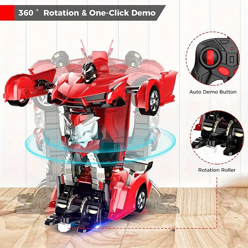 RC Car Robot Transformer Toy 1:18 Scale - One-Button Deformation Remote Control Car with 360° Rotating Drifting, Kids Toy for Ages 3+, Birthday Gift
