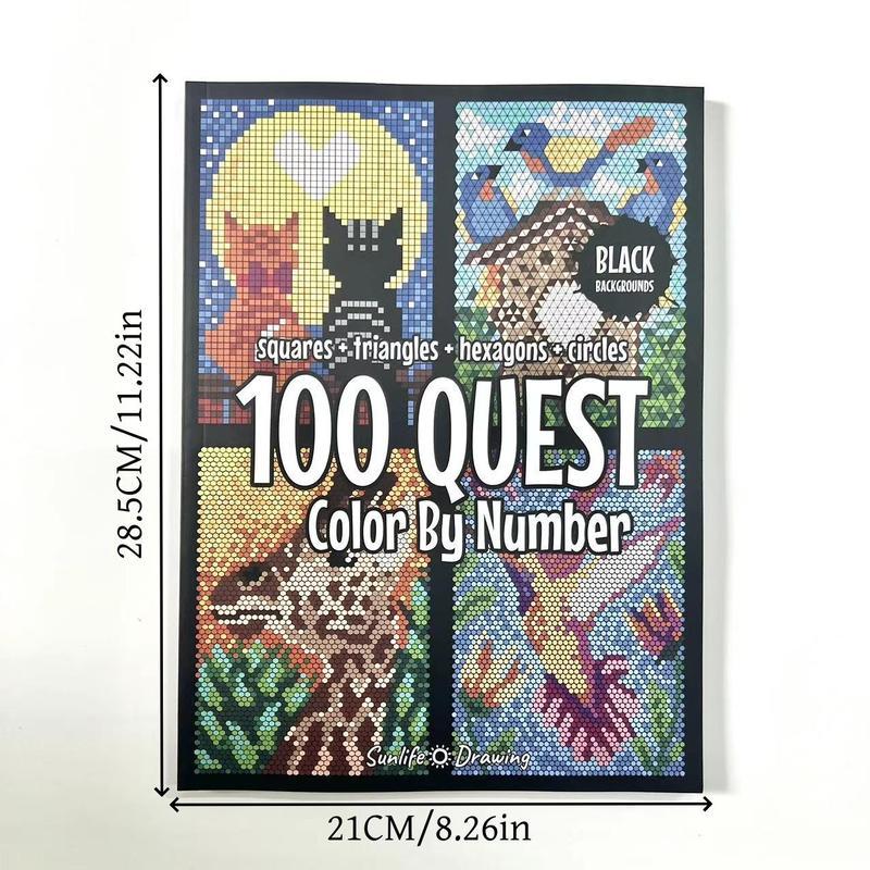 Color by Number Book for Adults, 100 Quest Numbered Designs on Detachable Art Paper for Creative Downtime, Framing and Handmade Gifts