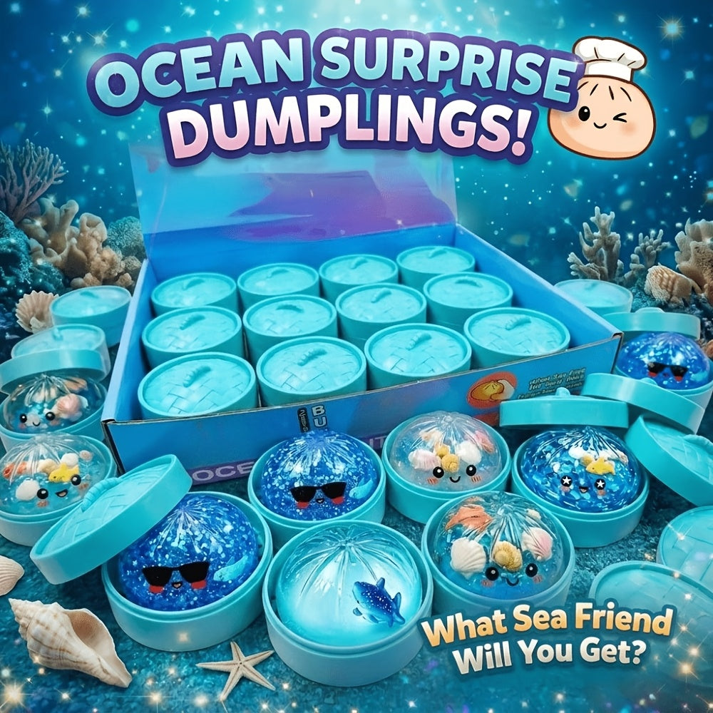 Ocean Theme Steamed Bun Squishy Toy 3pcs Set - Soft Stress Relief Sensory Squeeze Toy Bun Steamer Base Kids Party Gift