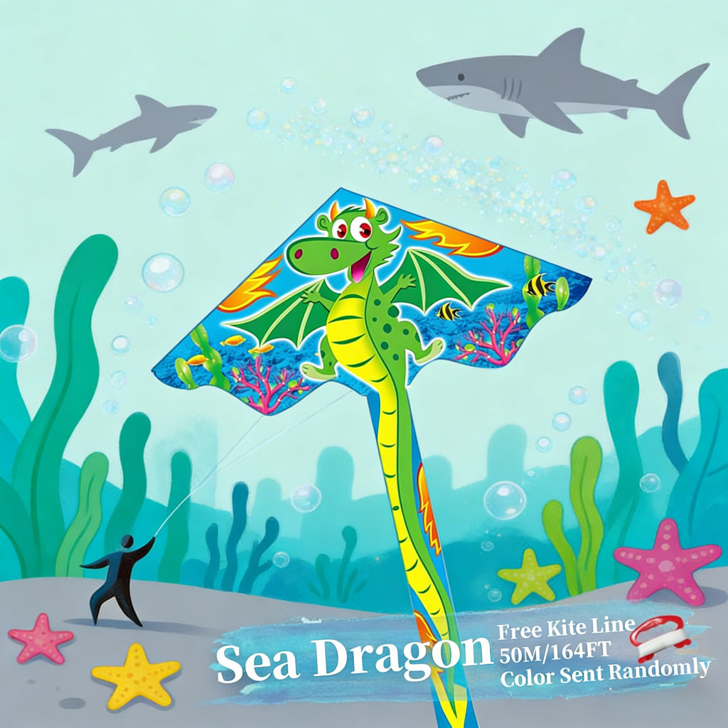 Dragon Kite for Kids & Adults Large Cartoon Design with String Board – Easy to Fly Outdoor Flying Toy for Beach, Park & Ocean – Birthday Christmas Easter Gift for Boys & Girls Ages 6+