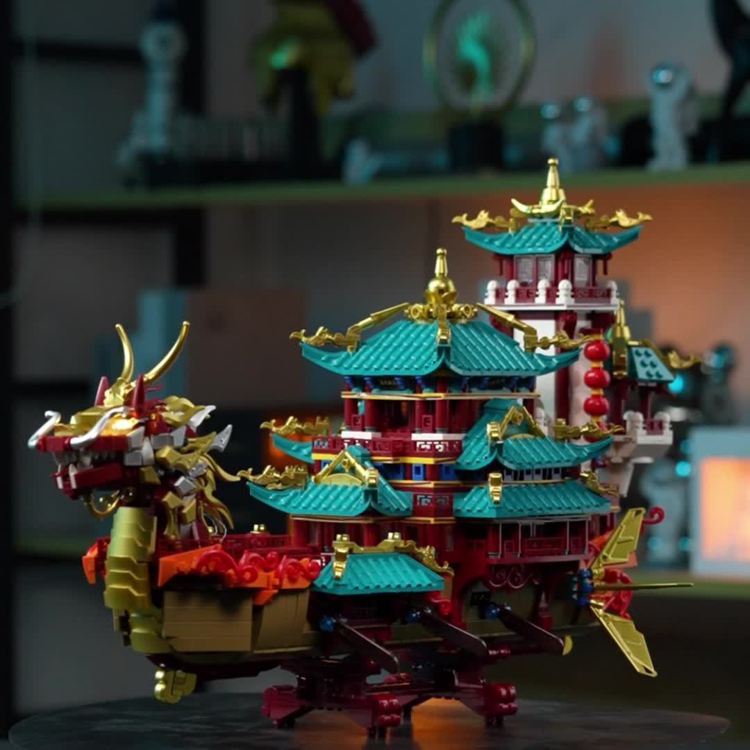 2453-Piece Dragon Boat Building Block Set Large Scale Chinese Dragon Boat Festival Model Kit - ABS Bricks Medium Difficulty, Unique Cultural Display Piece, Gift for Adults Teens Collectors