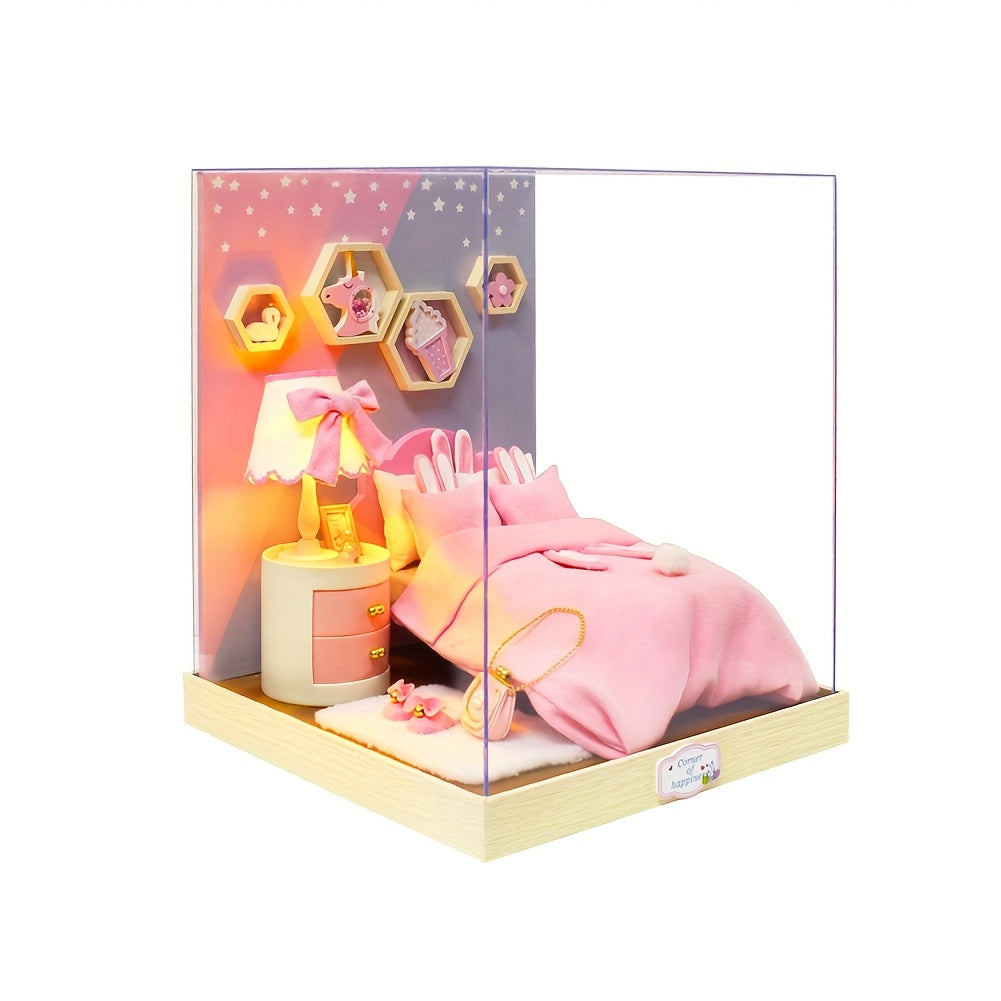 DIY Mini Dollhouse Puzzle Kit with Dust Cover – Small Miniature House Model No Glue Needed 4 Styles Tea Time Flavor Life Heartbeat Creativity Desktop Decor Gift Teens Ages 14+