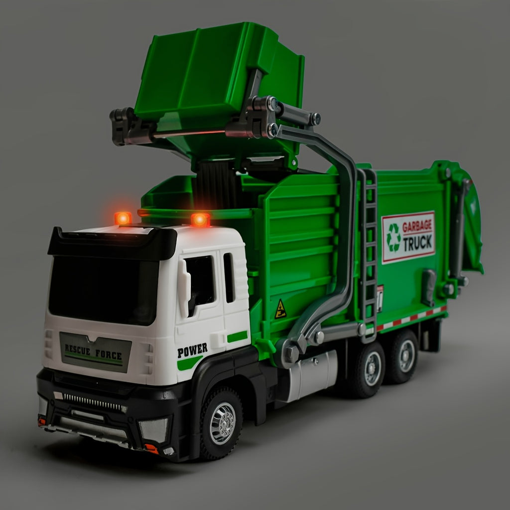 Pull Back Garbage Truck Toy with Lights & Sounds – Recycling Truck Toy Set with Trash Cans, Bins & Trash Cards for Boys Ages 3-8, Interactive Kids Truck Toy Birthday Gift