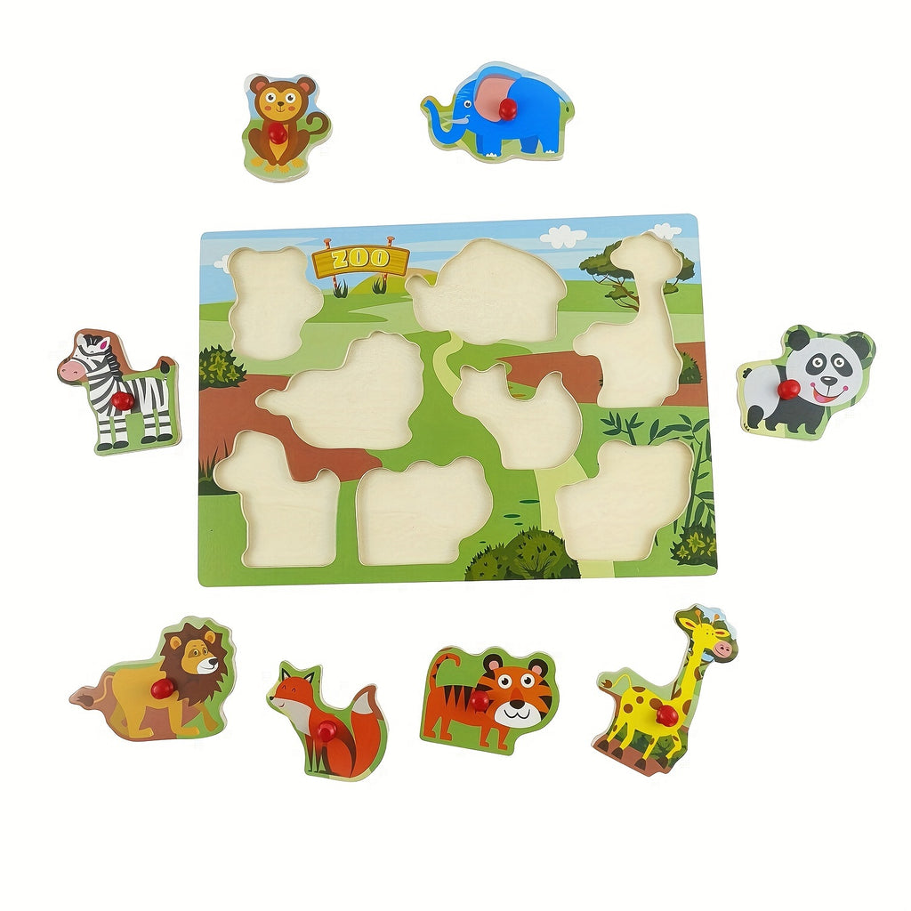 Wooden Peg Puzzle Set of 4 for Toddlers – 32 Pcs Knob Puzzles Farm & Zoo Animals, STEM Learning Toy, Christmas Halloween Gift for Kids Ages 1-3