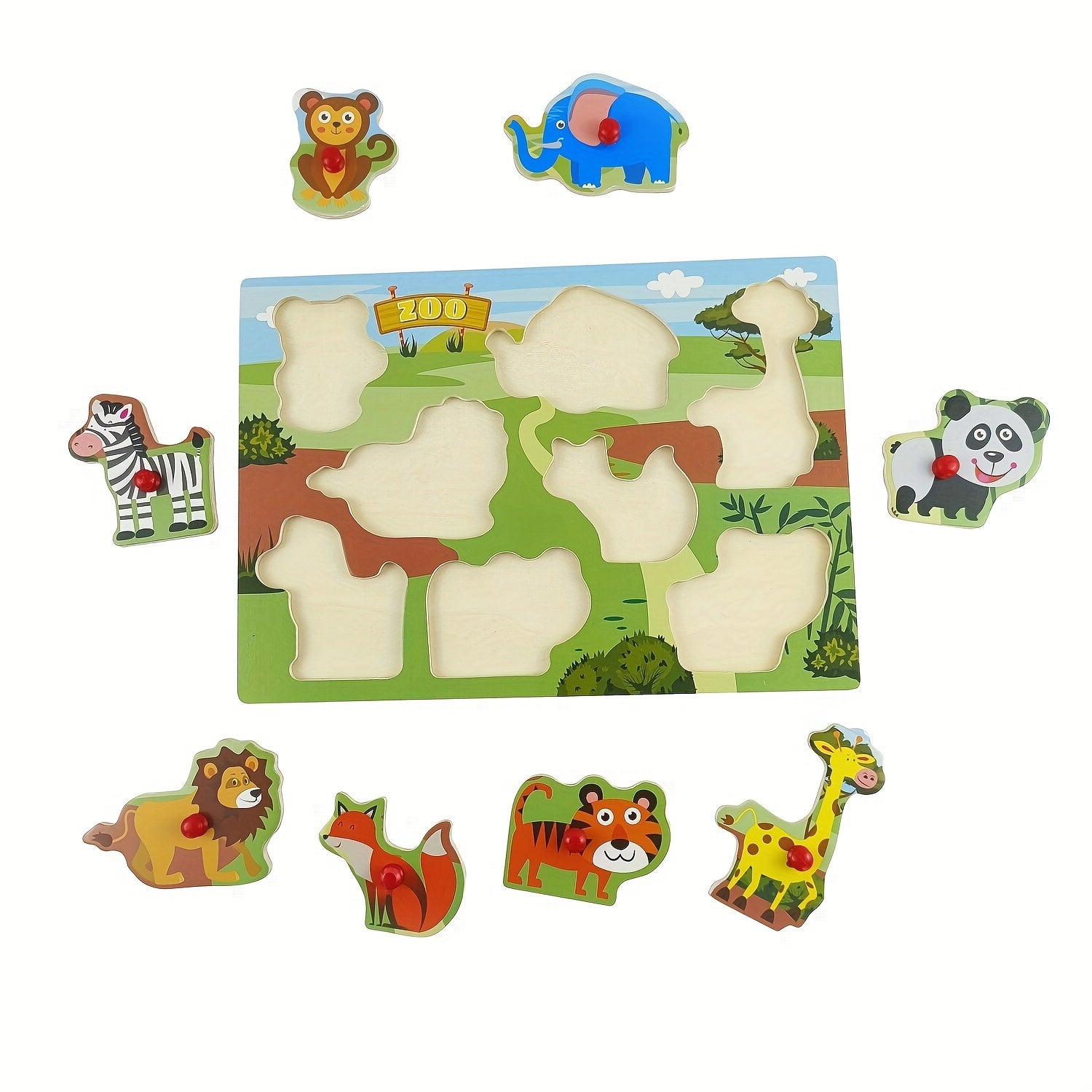 Wooden Peg Puzzle Set of 4 for Toddlers – 32 Pcs Knob Puzzles Farm & Zoo Animals, STEM Learning Toy, Christmas Halloween Gift for Kids Ages 1-3