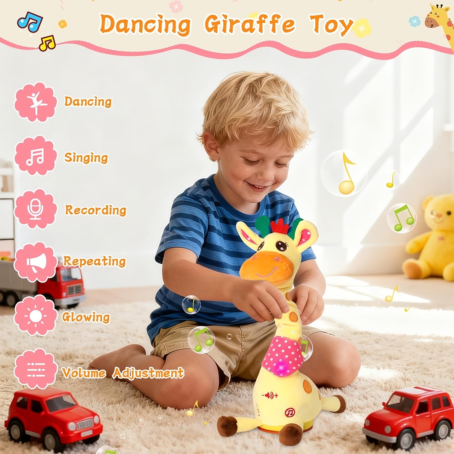 Dancing Talking Giraffe Toy for Baby Toddler 60 Songs Glowing Musical Stuffed Animal Repeats What You Say Interactive Gift for Boys Girls Ages 0 Months+