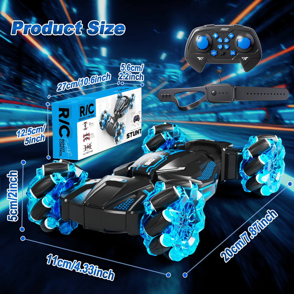 RC Stunt Car for Kids 8WD Dual Remote Control, 1:24 Scale 2.4GHz 28Km/h All-Terrain LED Race Car, Crash-Resistant Birthday Gift for Boys Girls