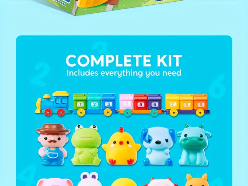 Farm Animal Number Train Toy for Toddlers 9 Animals Counting Matching Sorting STEM Educational Learning Gift Baby Boys Girls Ages 1 2 3 Christmas Birthday