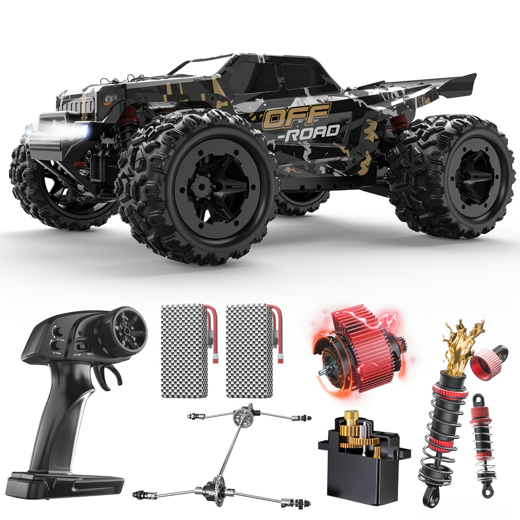1/16 All-Metal 4WD RC Monster Truck 42KM/H High Speed Off-Road Remote Control Car with Dual Batteries LED Lights Wheelie Bar - Fast RC Truck for Adults Collectors 2.4GHz