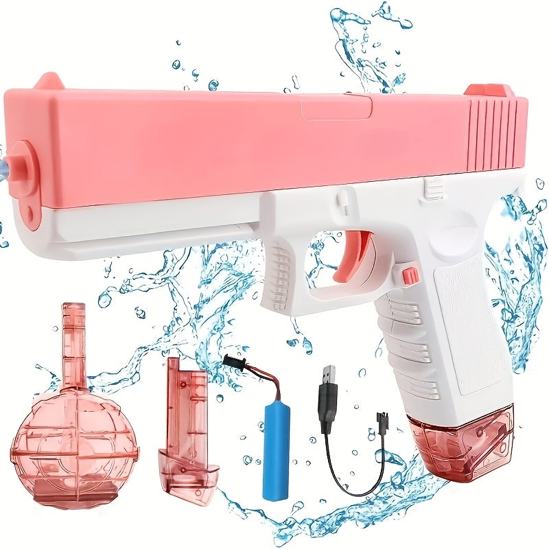 High-Capacity Automatic Water Gun Dual Magazine Long Range Soaker Blaster Ergonomic Grip Kids Summer Pool Outdoor Toy for Boys Girls Birthday Gift Pink Blue