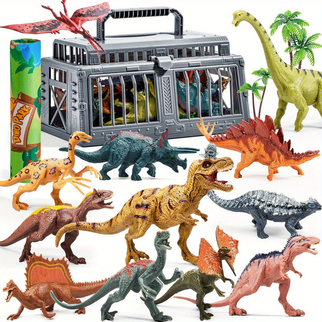 Dinosaur Toys for Kids 19pcs Playset – Realistic Figures with Activity Play Mat & Storage Cage for Boys Girls Ages 3+ Birthday Christmas Gift