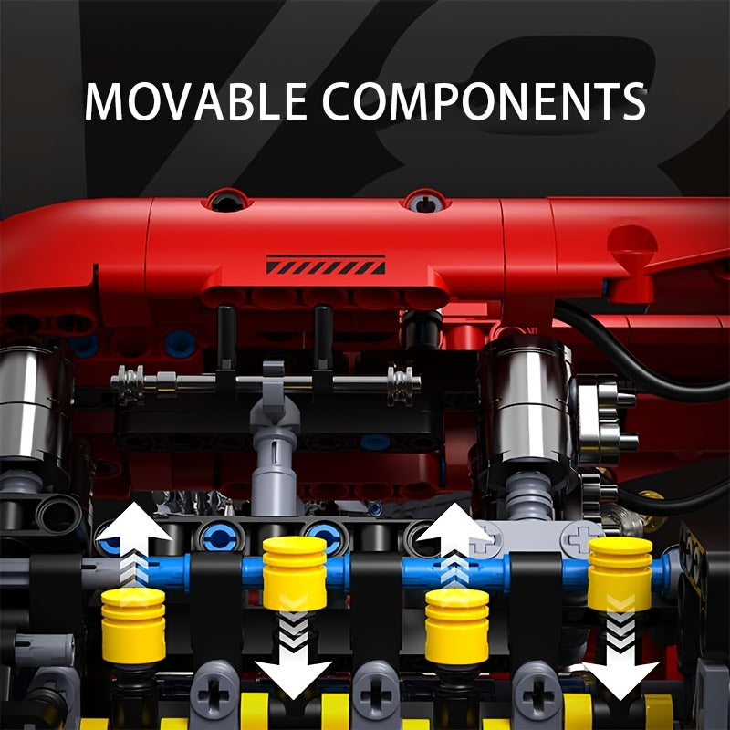 V8 Engine Building Blocks Set 1370pcs Functional Simulated Automobile Engine Model Dynamic Operable Mechanical Structure Adult Tech Assembly Kit
