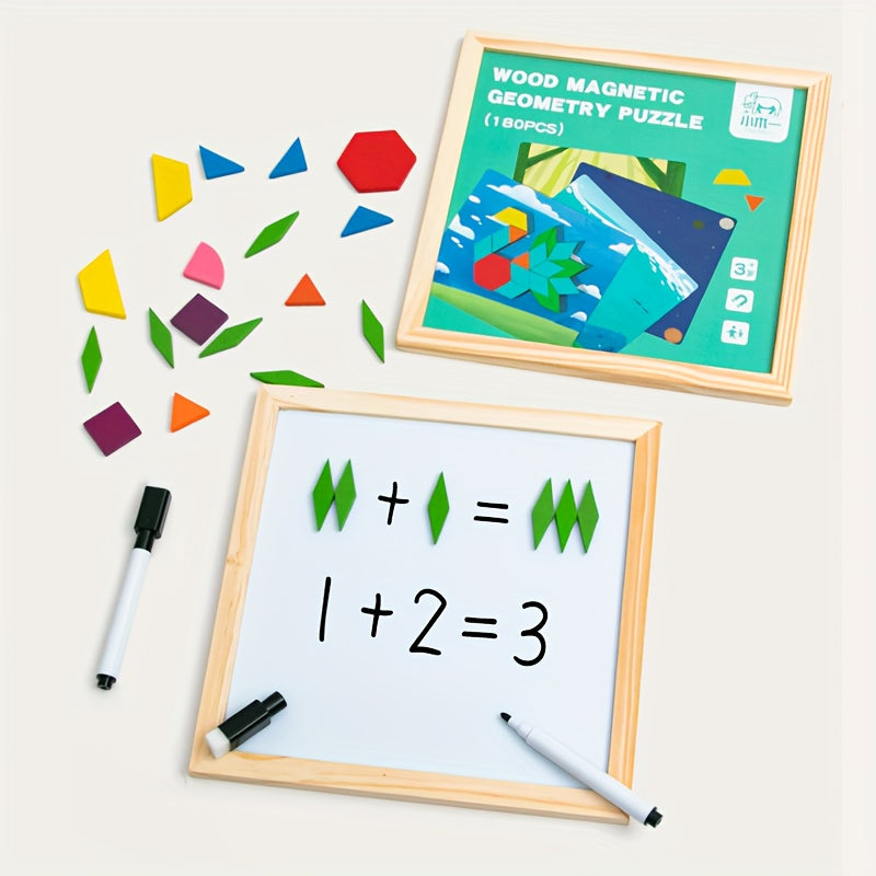 Geometric Shape Magnetic Wooden Puzzle 128-220pcs Educational Cognitive Learning Toy for Toddlers Kids Preschool Montessori STEM Birthday Gift